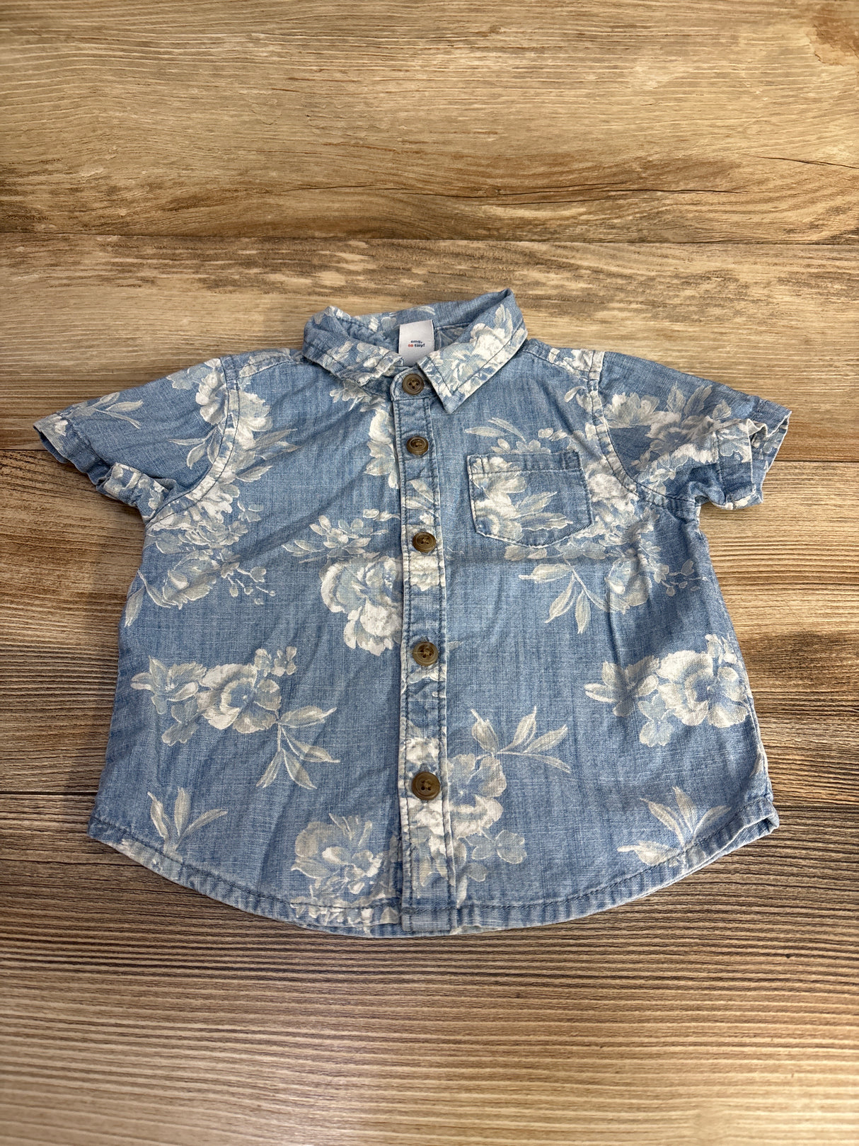 Old Navy Floral Chambray Button-Up Shirt Blue sz 6-12m