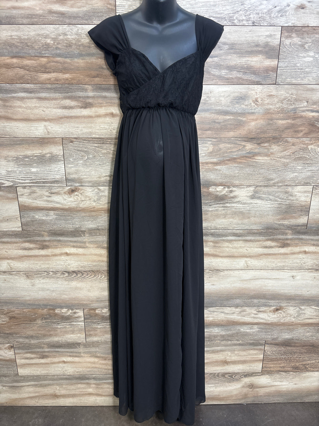Maternity Sheer Open-Belly Lace Photoshoot Dress Black sz Small
