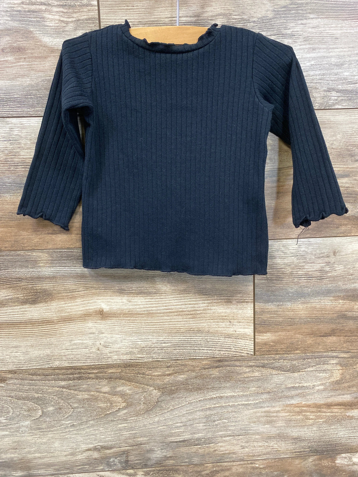 Zara Ribbed Lettuce Trim Shirt Black sz 12-18m