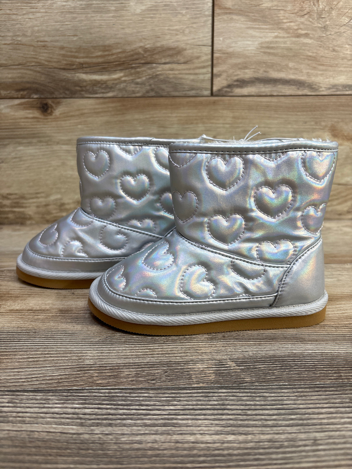 NEW Old Navy Faux-Fur Lined Metallic Quilted Boots, Silver sz 10c