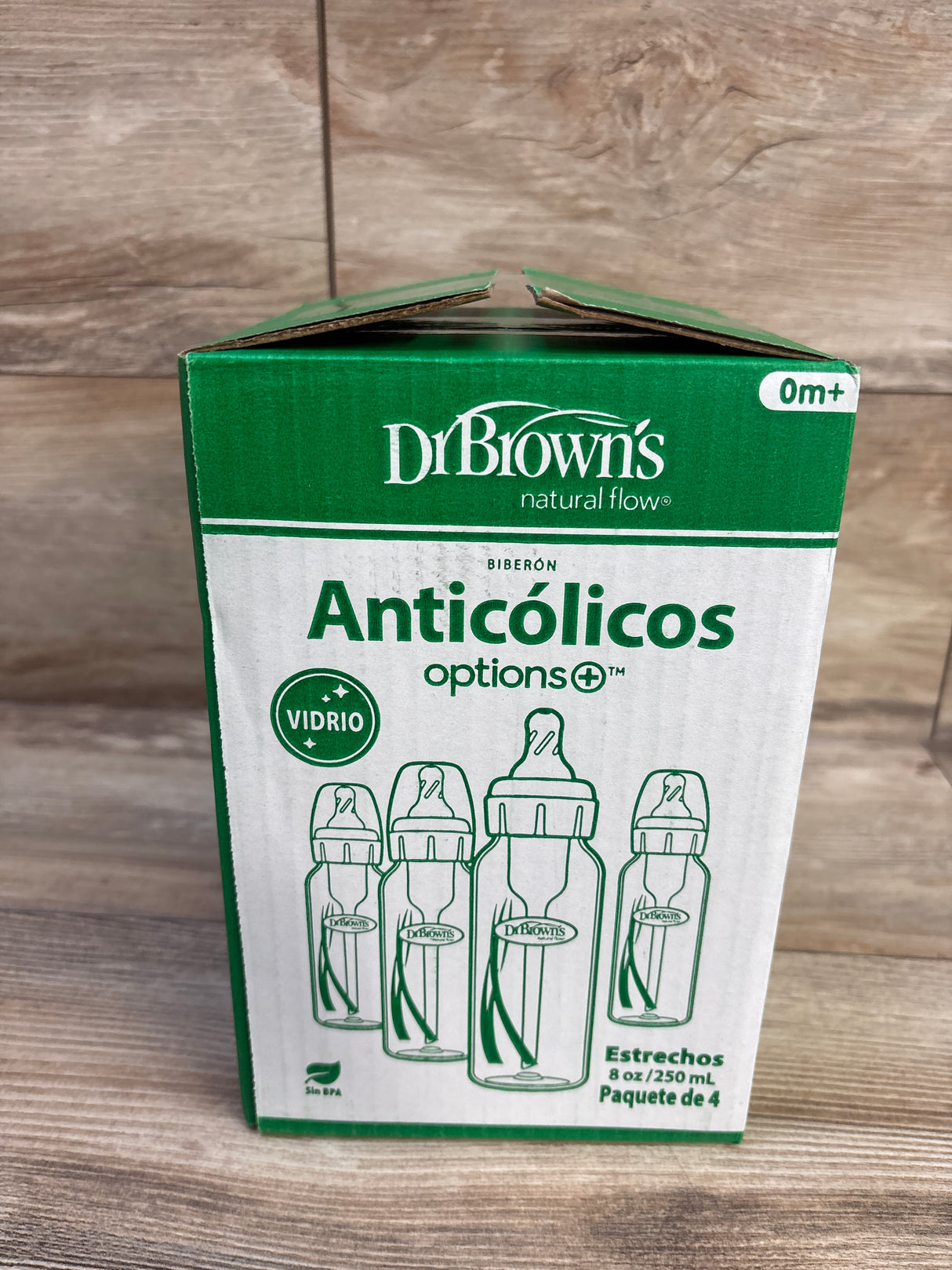 NEW Dr. Brown's Options+ Narrow Glass Baby Bottles with Level 1 Slow Flow Nipple, 4pk 8oz