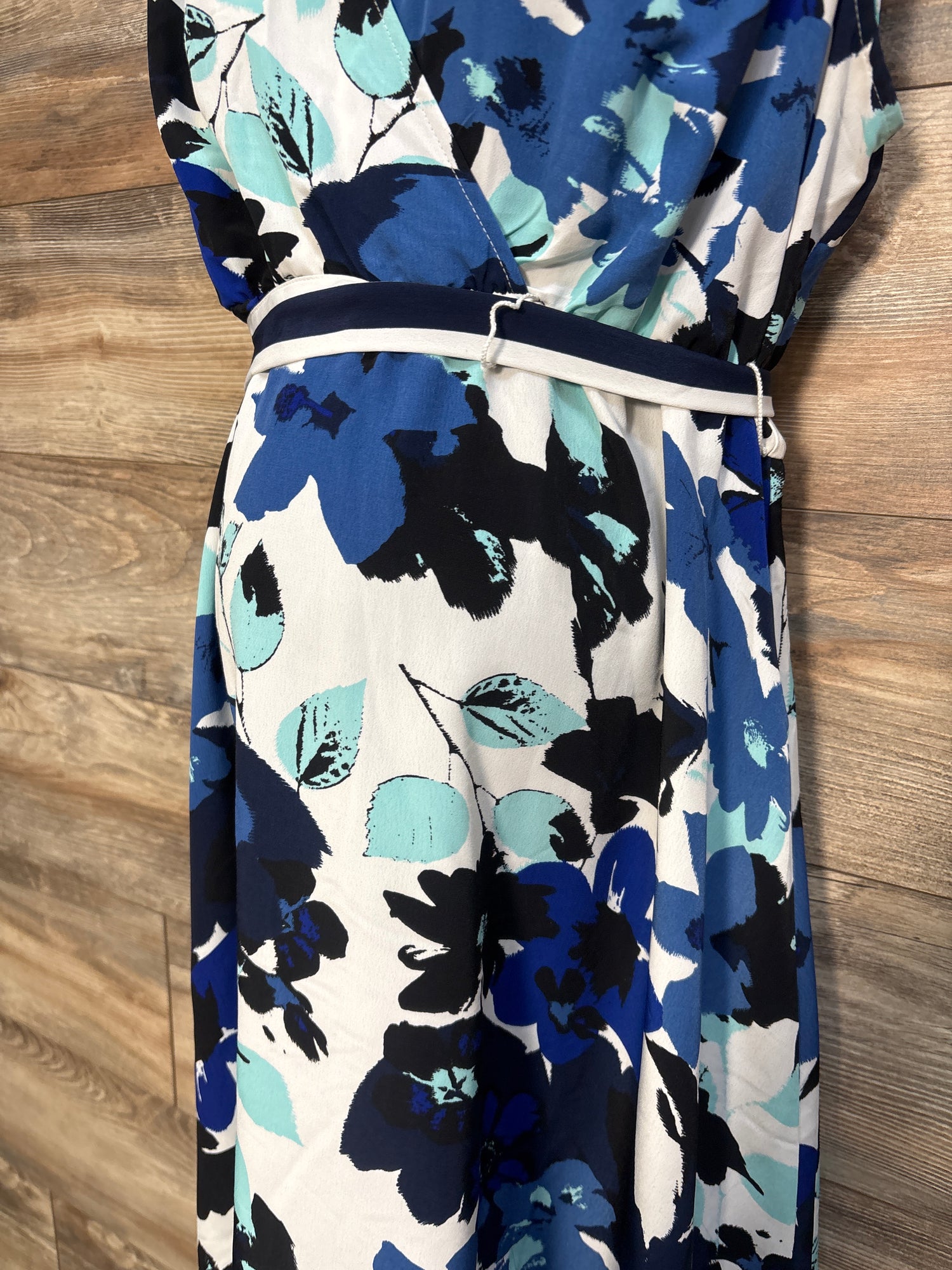 Motherhood Maternity Sleeveless Waist-Tie Floral Dress Blue sz XL