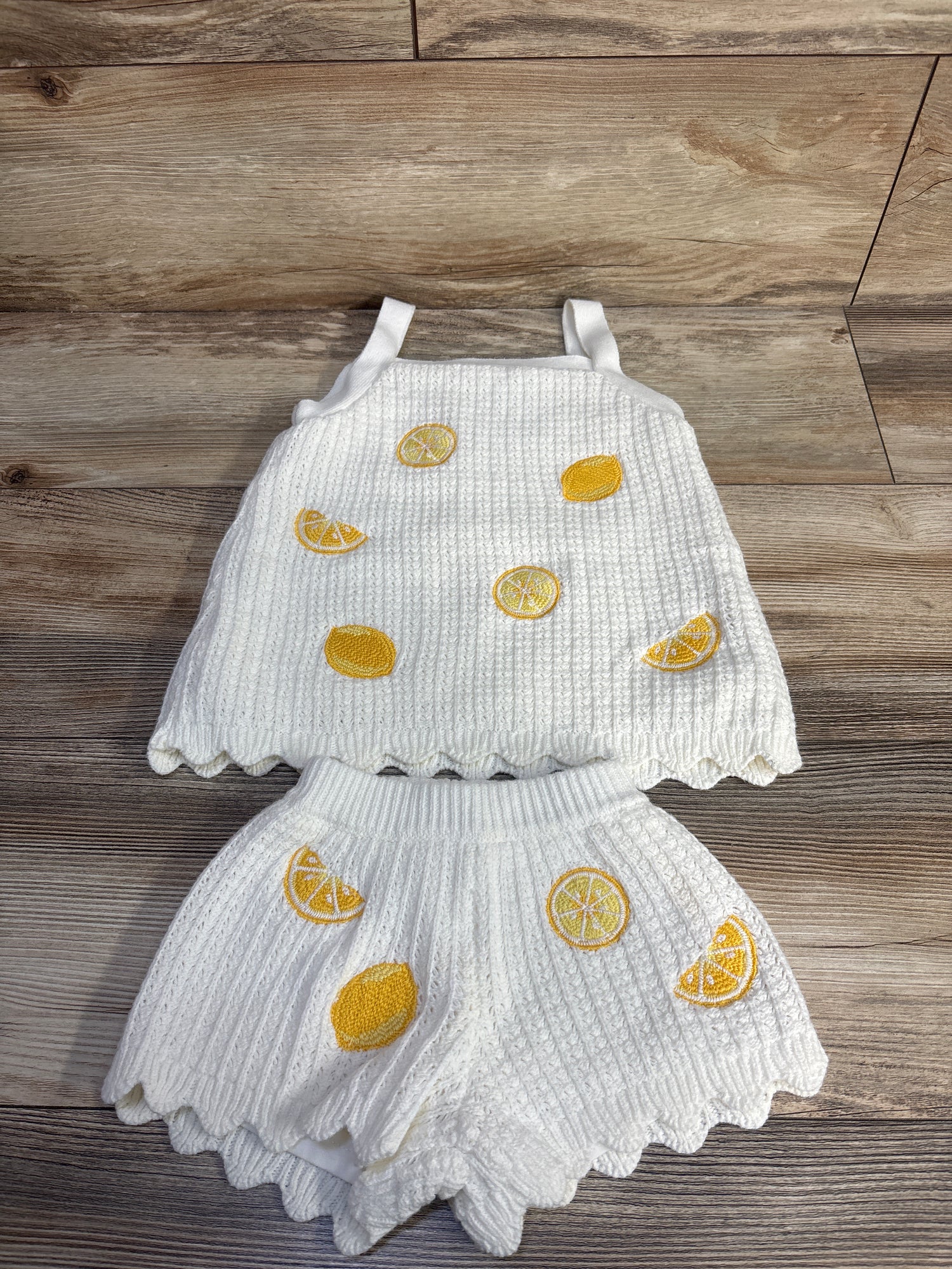 C&C California Kids 2pc Knit Lemon Top & Shorts Set White sz 12m
