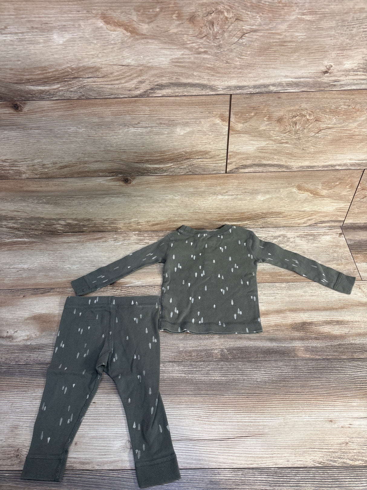 Easy Peasy Organic 2pc Tree Print Henley Shirt & Pants Set Green sz 18m