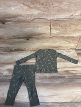Easy Peasy Organic 2pc Tree Print Henley Shirt & Pants Set Green sz 18m
