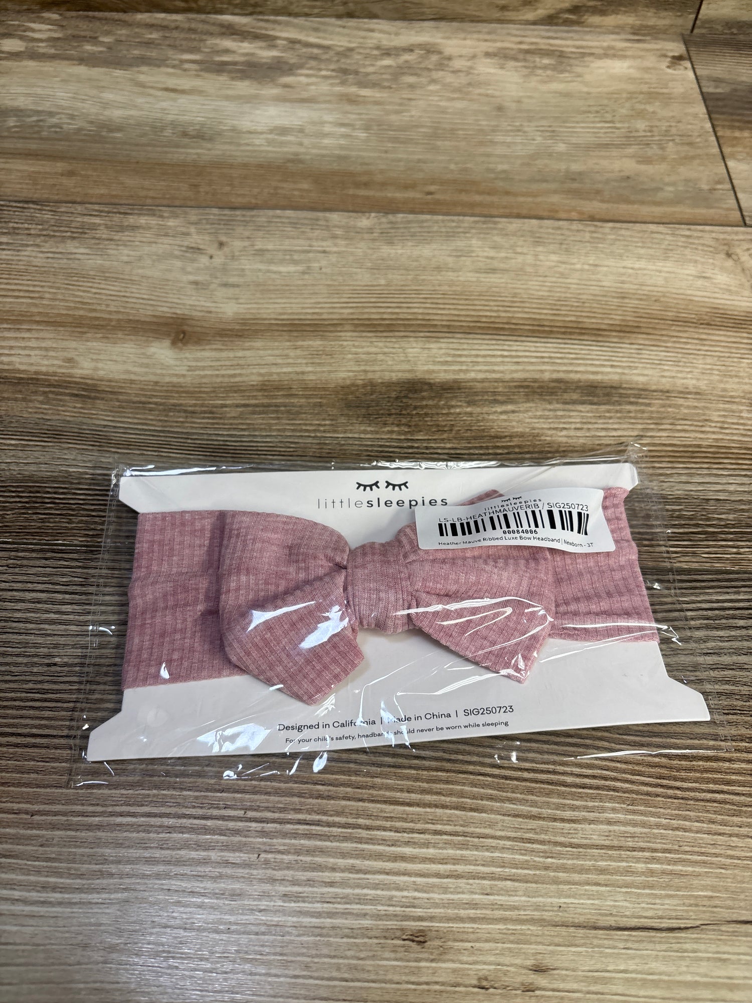 NEW Little Sleepies Ribbed Luxe Bow Headband in Mauve sz 0-36m