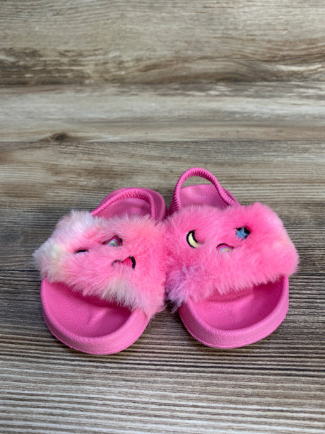 Children's Place Embroidered Icon Faux Fur Slides Pink sz 5c - Me n Mommy To Be