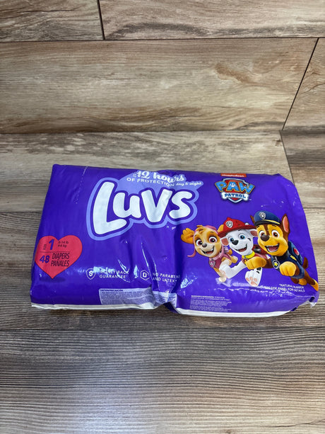 Luvs Size 1 diapers with Paw Patrol characters, 48 count, up to 12 hours protection, no parabens or latex