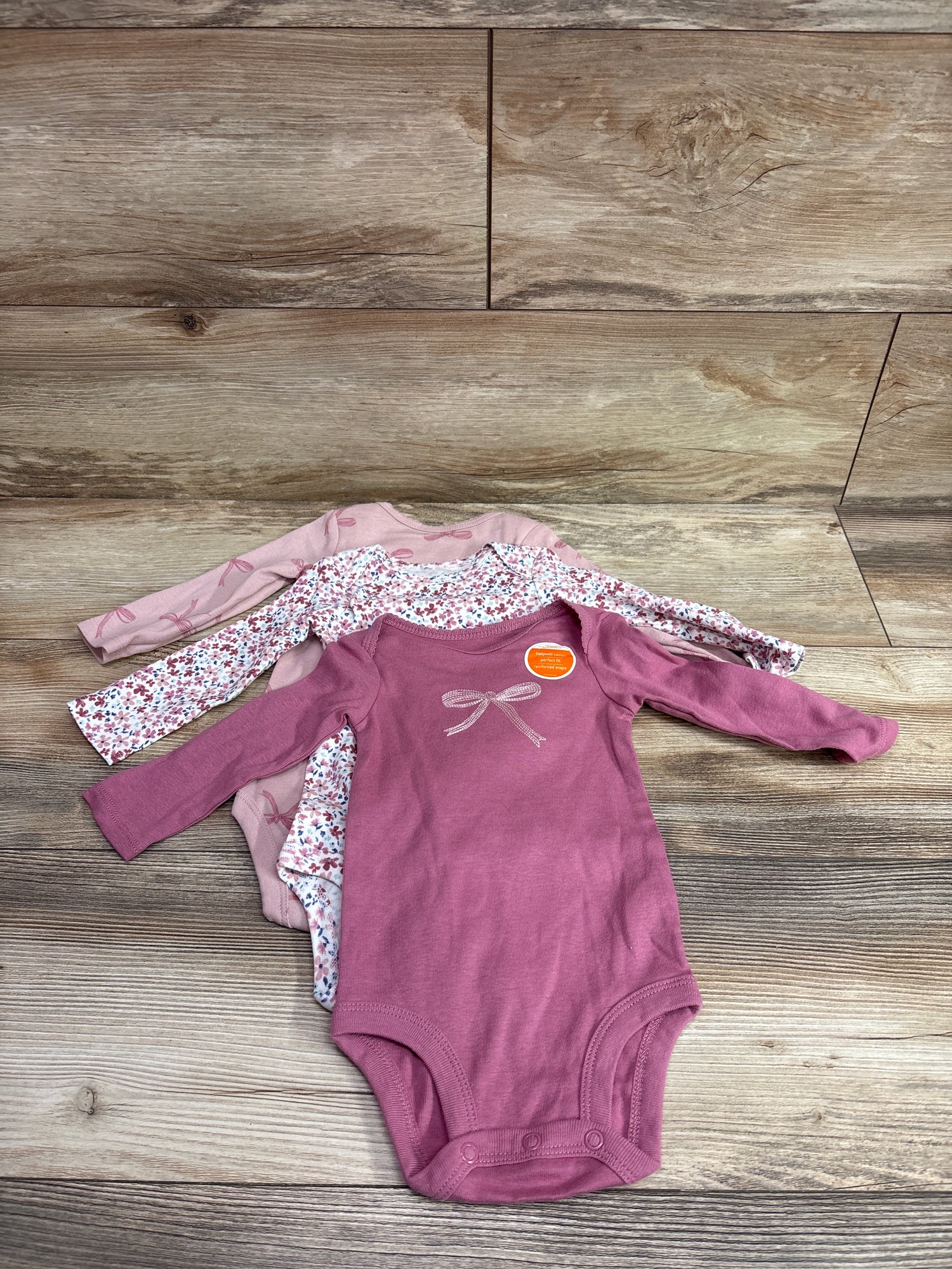 NEW Just One You 3pk Long Sleeve Bodysuits Pink sz 6m