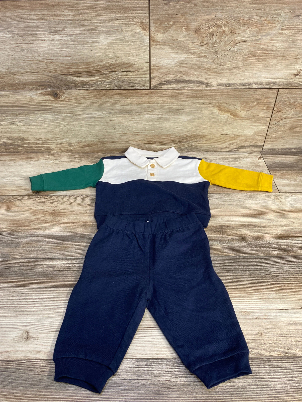 Old Navy 2pc Henley Pull Over Sweatshirt & Jogger Set Yellow/White sz 3-6m