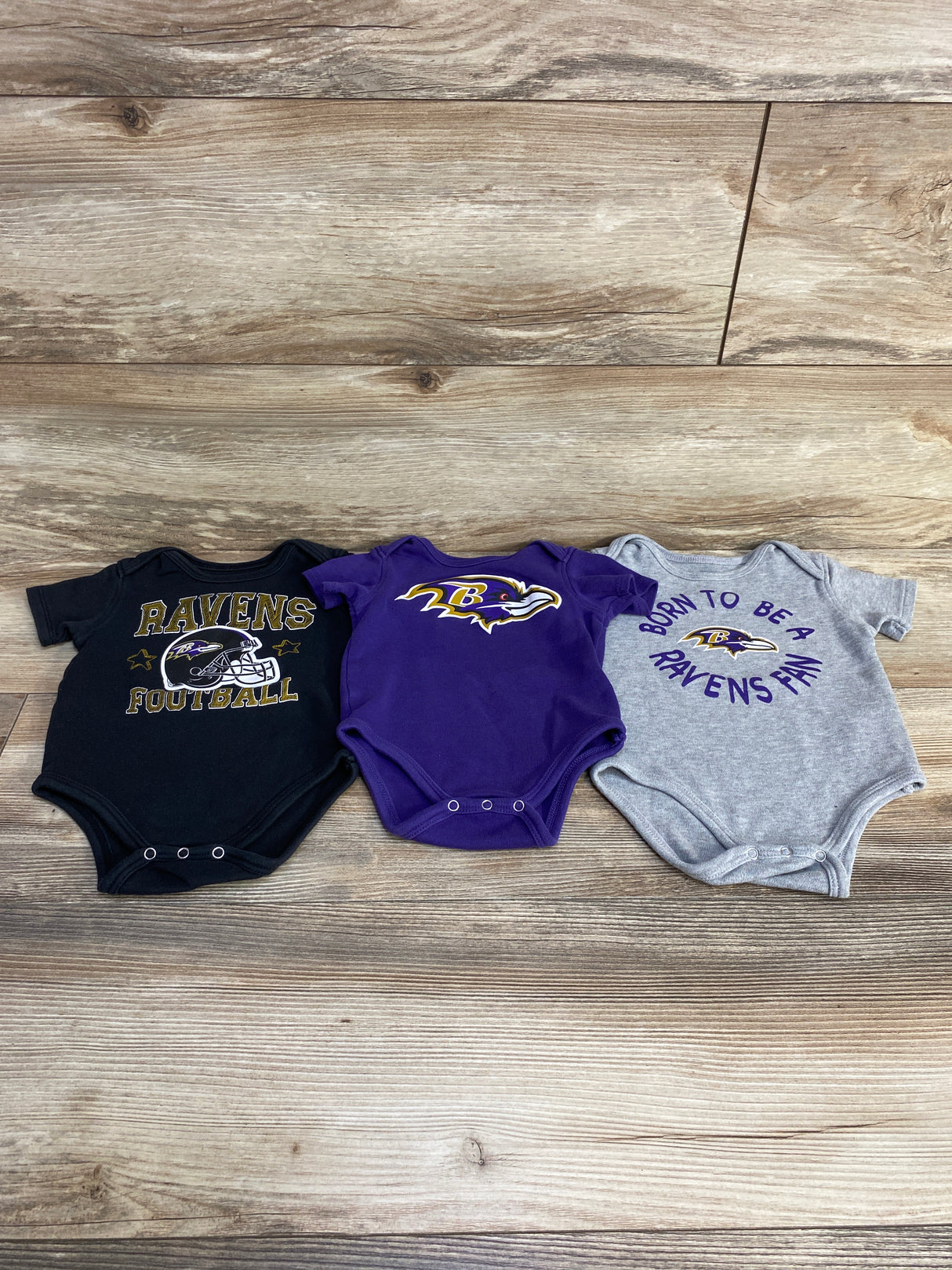 NFL 3pk Ravens Bodysuits Purple sz 12m