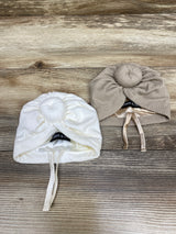 Aarin & Co 2pk Satin-Lined Adjustable Turban Tan/White sz 0-4m