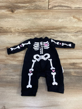 Black baby skeleton onesie with pink hearts, Halloween costume for infants, resale kids clothing