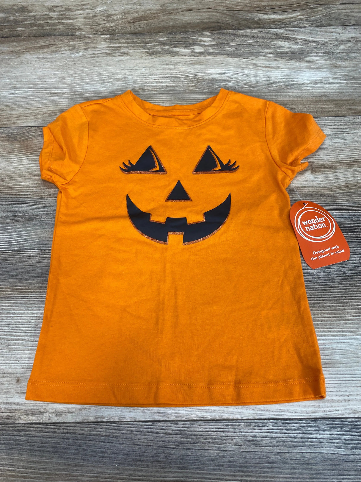 NEW Wonder Nation Pumpkin Face Tee Orange sz 4-5T - Me n Mommy To Be