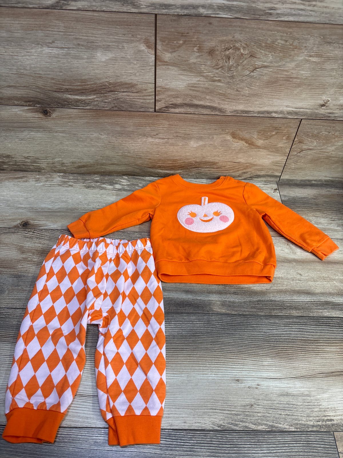 Cat & Jack 2pc Pumpkin Sweatshirt & Jogger Set Orange sz 12m