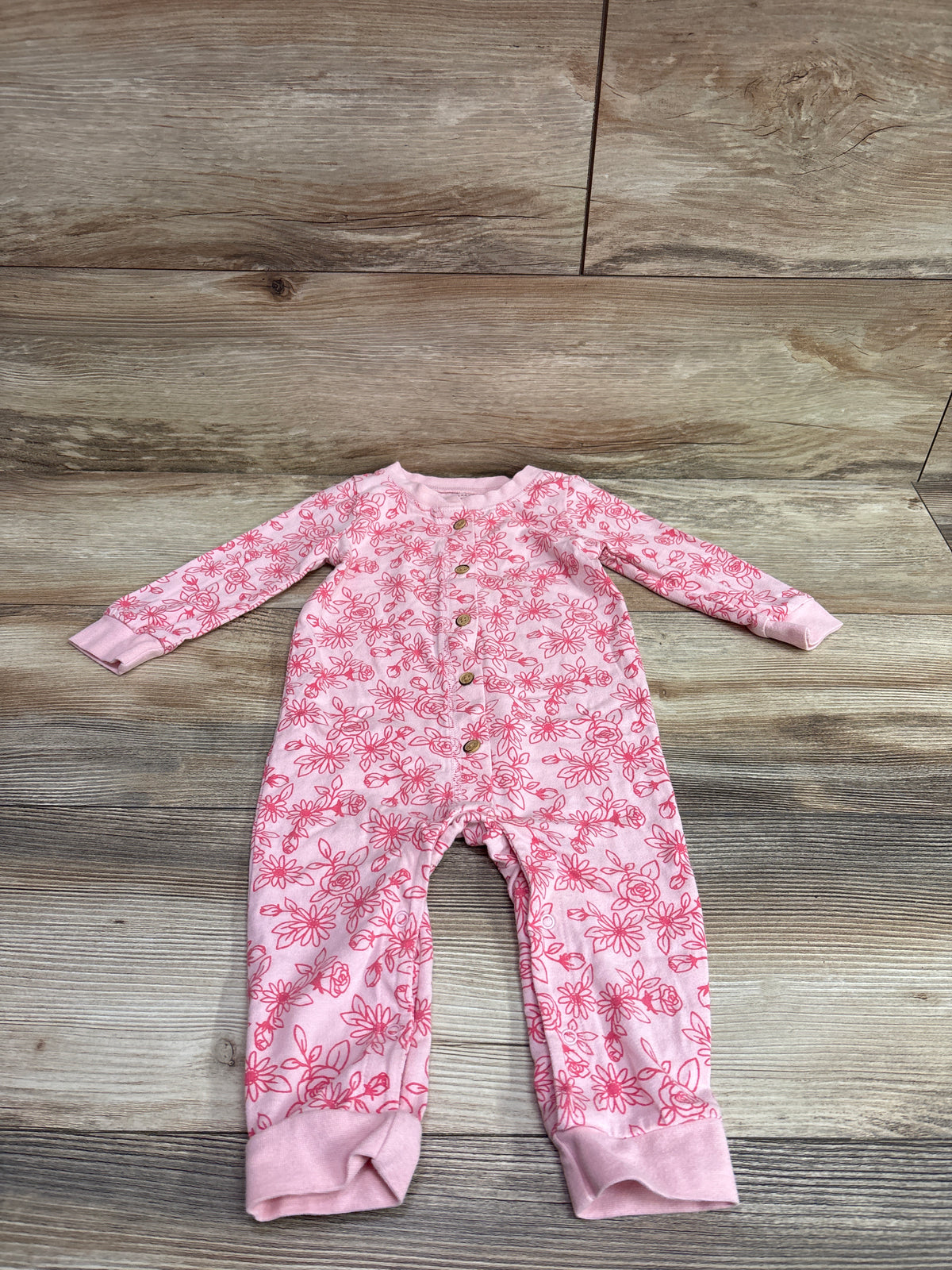 Cat & Jack Button-Front Floral Coverall Pink sz 12m