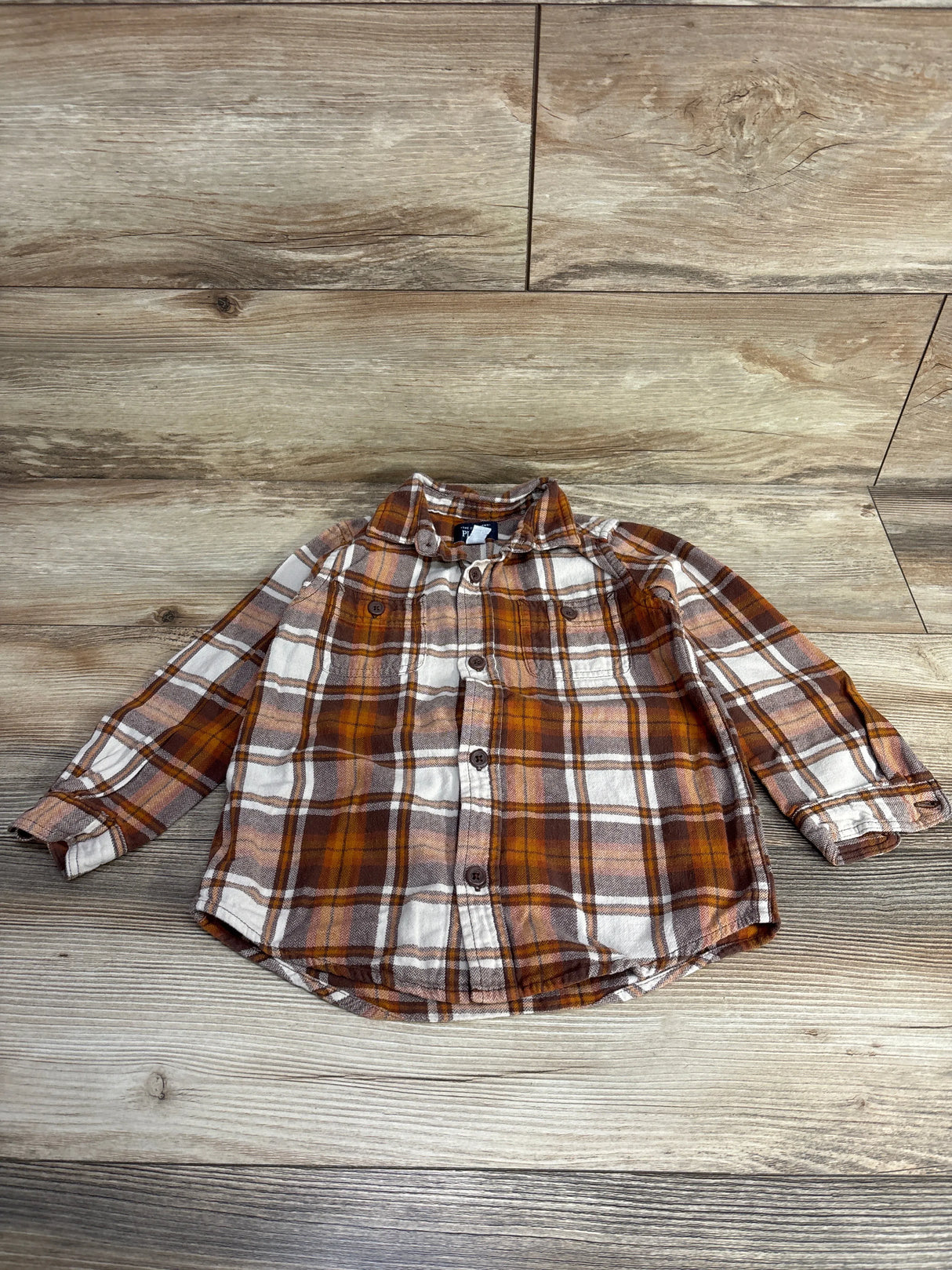 Children's Place Plaid Button Up Flannel Shirt Brown sz 5T