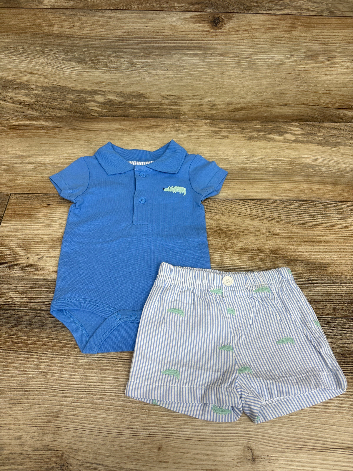 Starting Out 2pc Alligator Polo Bodysuit & Shorts Set Blue sz Newborn