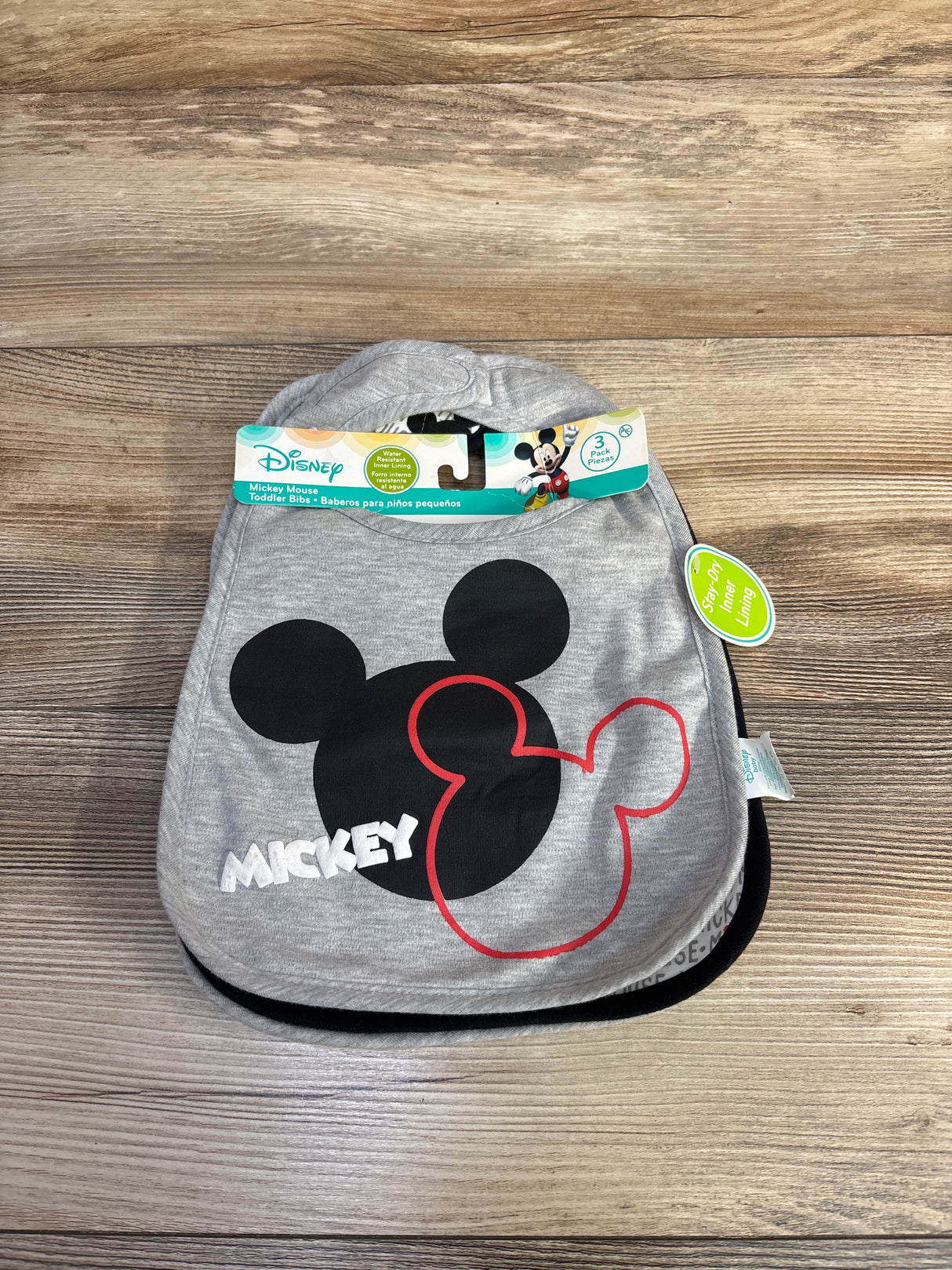 NEW Disney Mickey Mouse Bibs, 3pk Grey