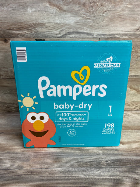 NEW Box of Pampers Baby Dry Diapers 198ct Size 1 - Me n Mommy To Be