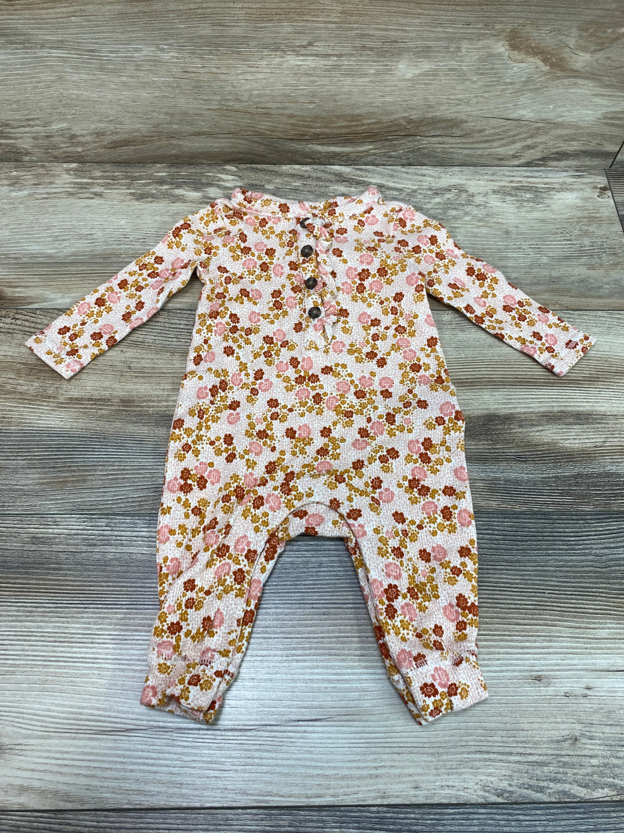 Old Navy Floral Thermal Henley Coverall Pink  sz 3-6m