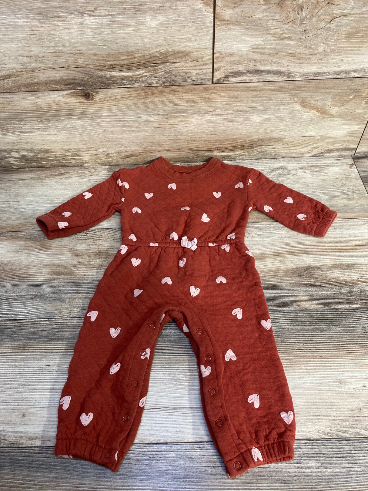 Carter's Quilted Heart Print Jumpsuit Rust sz 18m