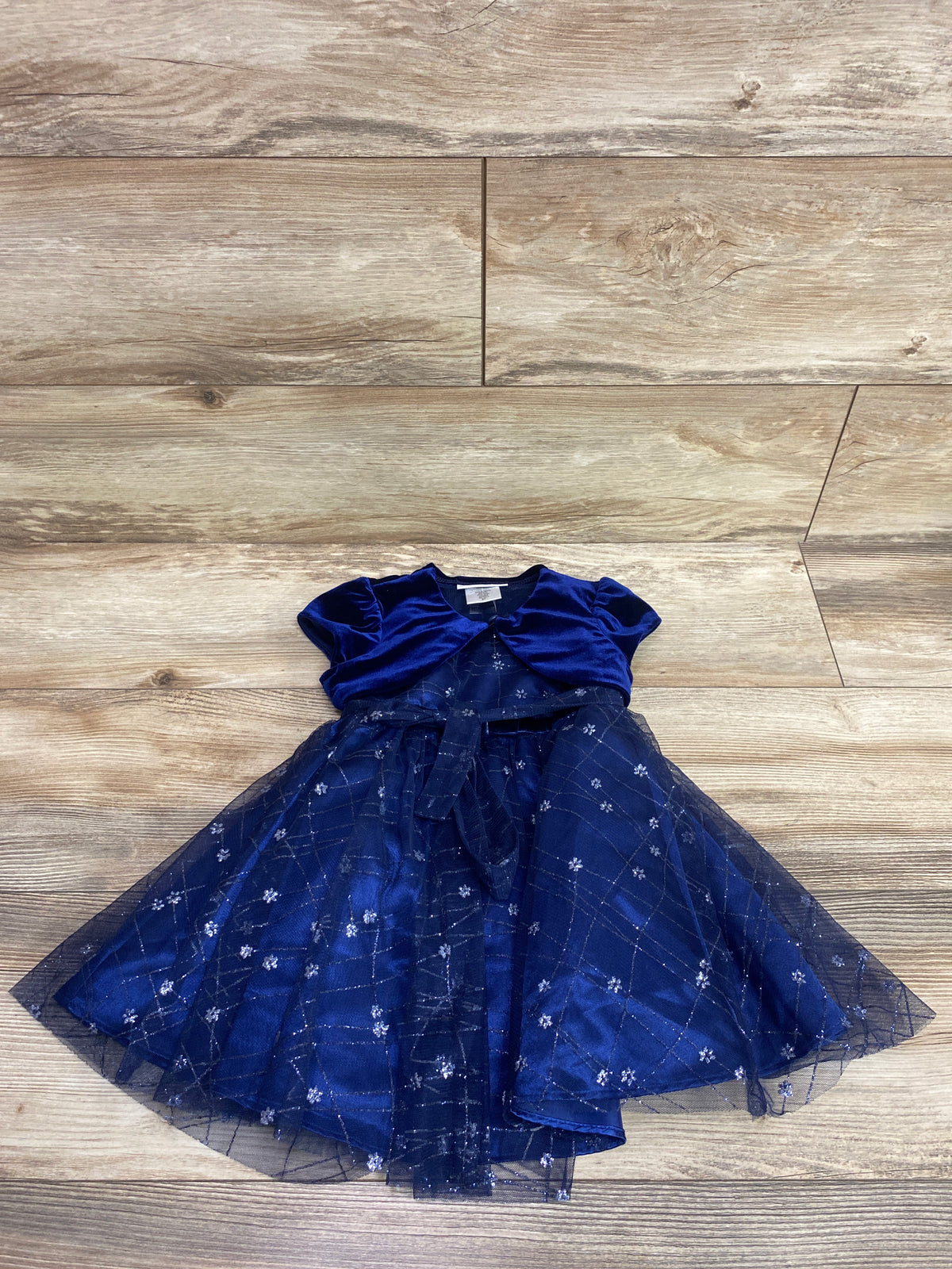Jona Michelle 2pc Metallic Tulle Dress & Velvet Cardigan Navy sz 2T