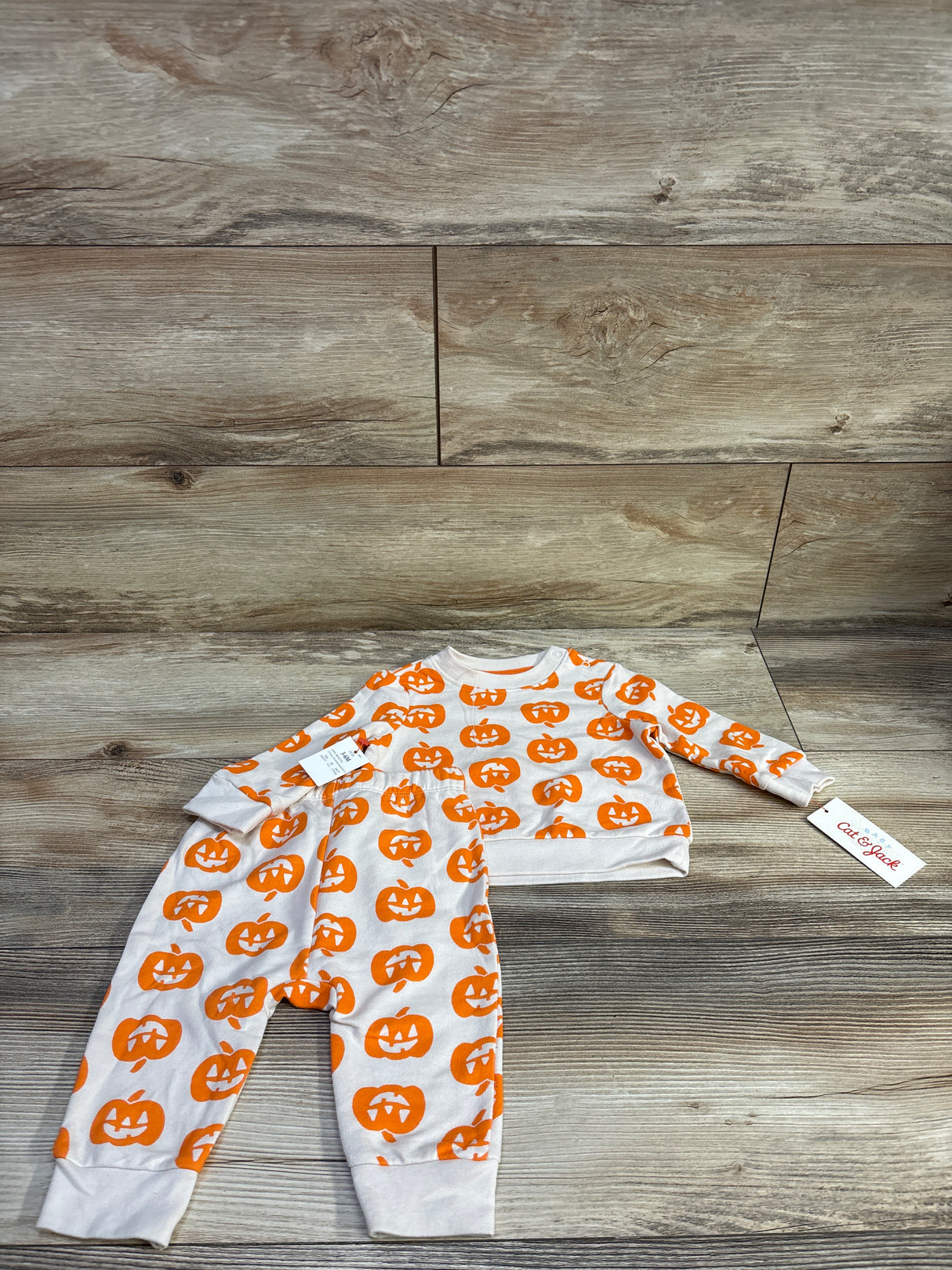 NEW Cat & Jack 2pc Halloween Pumpkin Sweatshirt & Jogger Set Orange sz 3-6m