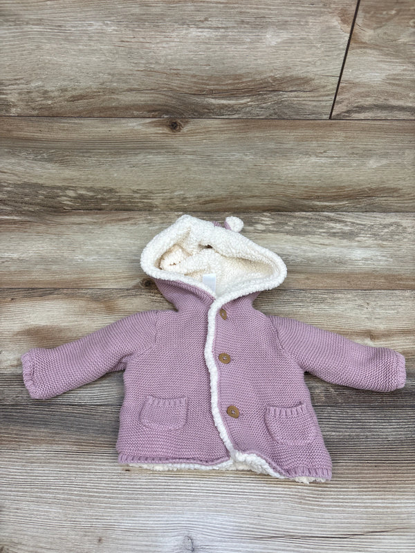 Carter's Sherpa Lined Knit Hooded Button-Up Cardigan Pink sz 3m