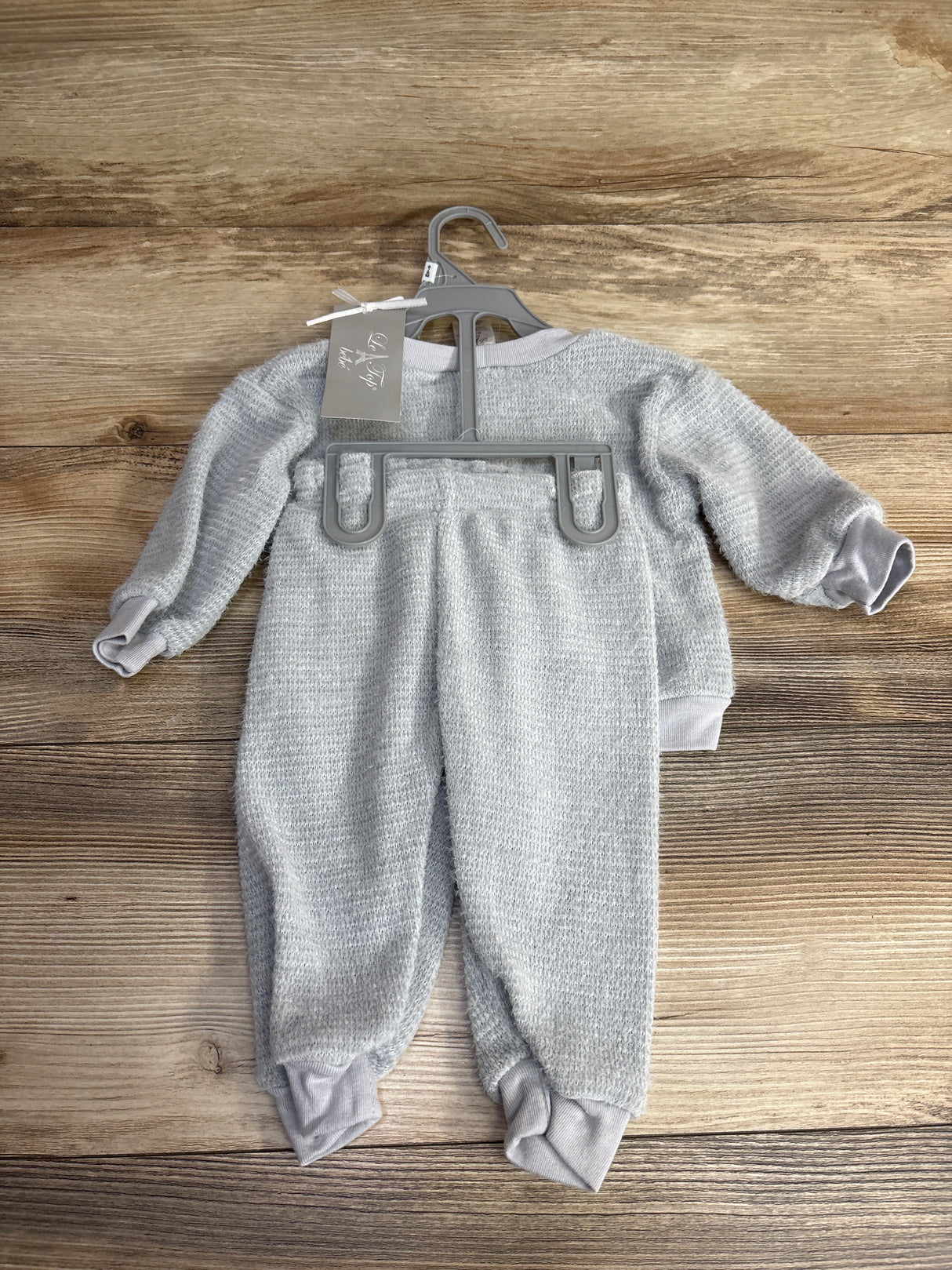 NEW Le Top Bebe 2pc Waffle Knit Sweatshirt & Bottoms Set Grey sz 6-9m