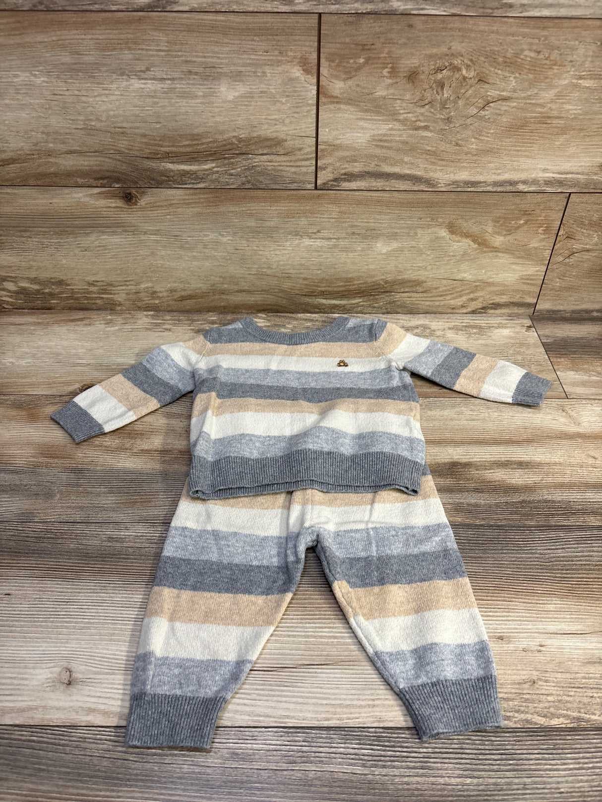 Baby Gap 2pc CashSoft Striped Sweater Outfit Set Grey sz 6-12m