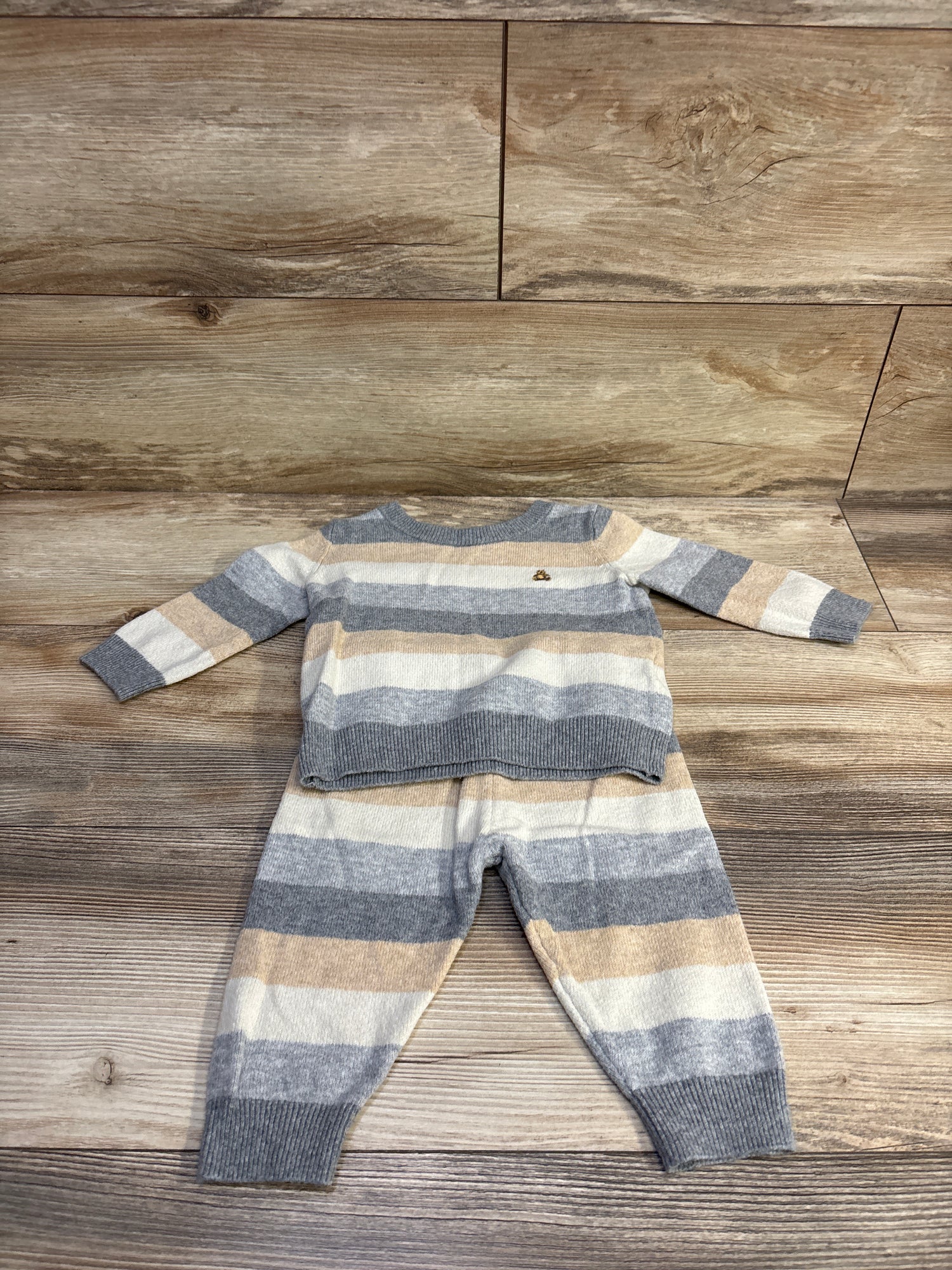 Baby Gap 2pc CashSoft Striped Sweater Outfit Set Grey sz 6-12m