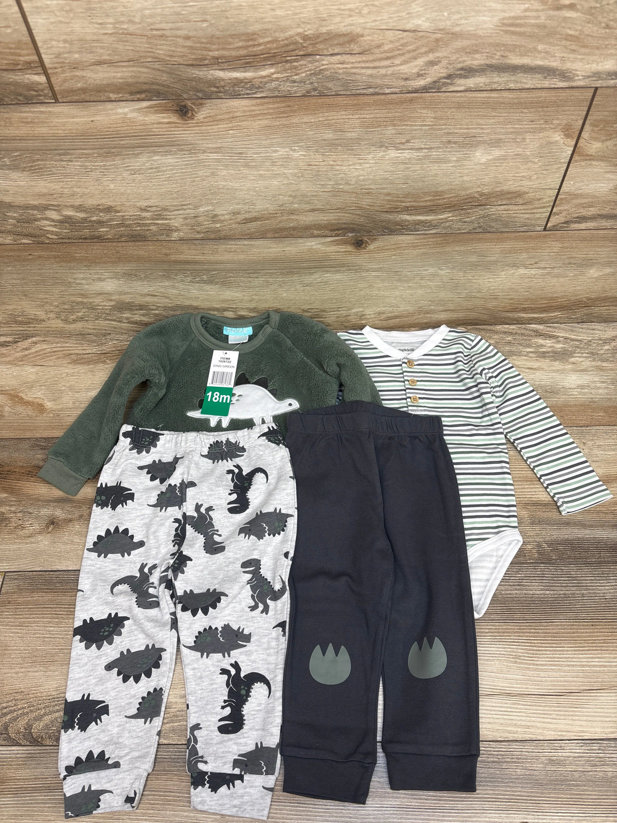 NEW Pekkle 4pc Plush Dinosaur Sweatshirt Set Green sz 18m