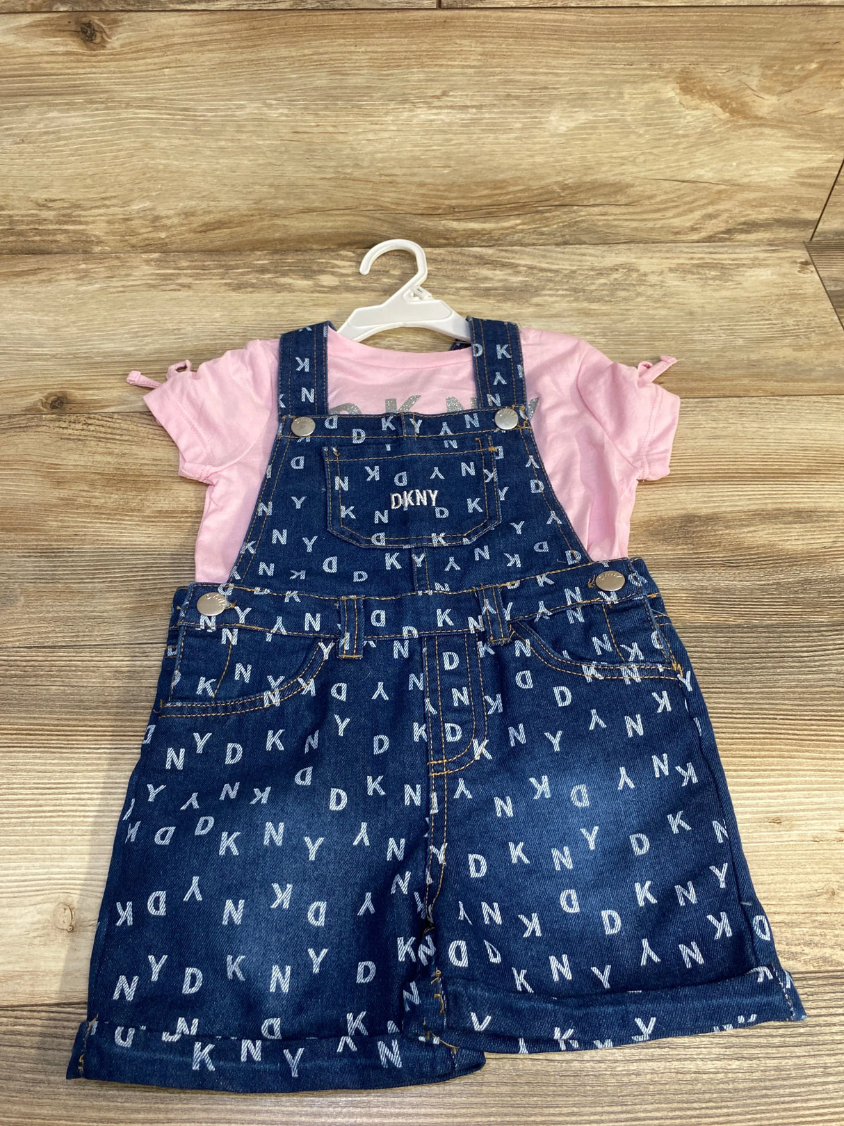 NWOT DKNY 2pc Shirt & Shortall Set Pink sz 2T