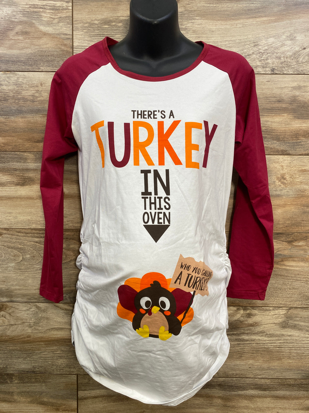 Maternity There Is A Turkey In The Oven Shirt Burgundy sz Medium