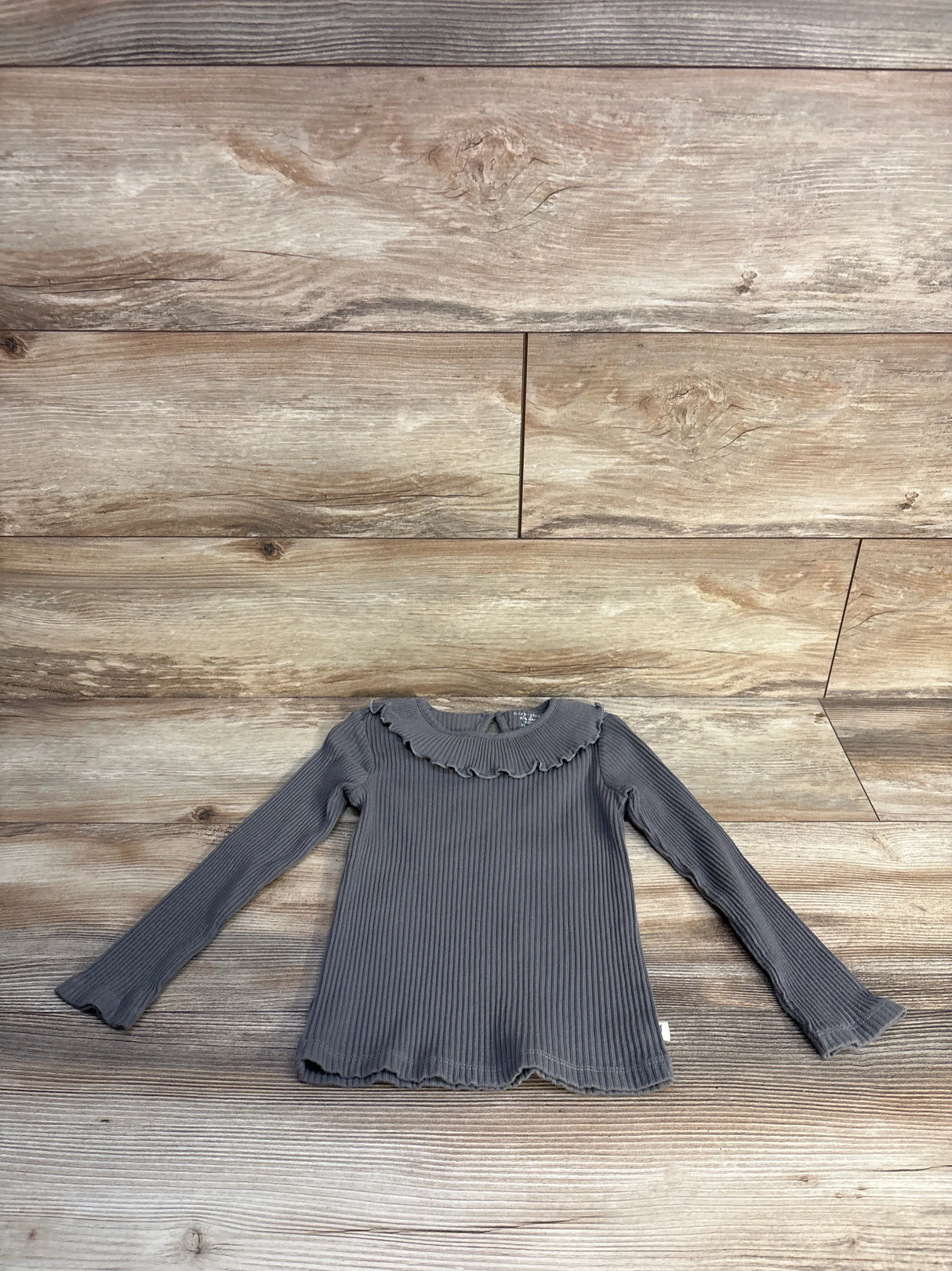 Easy Peasy Long Sleeve Rib Ruffle Collared Shirt Grey sz 4T