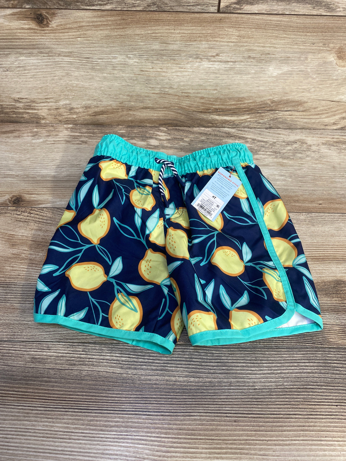 NEW Cat & Jack Lemon Print Swim Trunks Navy sz 4T