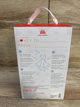 Rear view of Cherry Blossom modal lovey box showing satin ribbon handle, 'Lovey To/From' label and illustration on wood