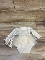 NEW Baby Tu 3pc Bodysuit Dress, Tights, & Headband Set Beige sz 3-6m
