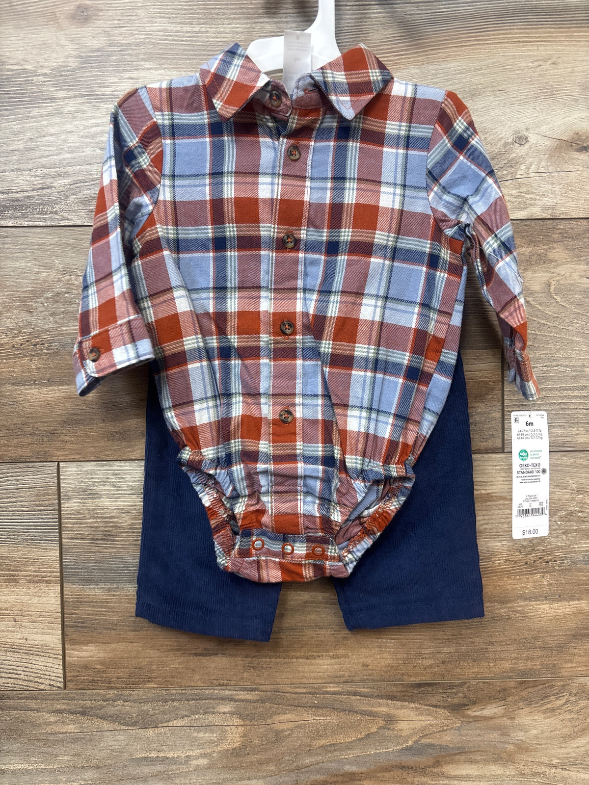 NEW Just One You 2pc Flannel Bodysuit & Corduroy Pants Orange sz 6m
