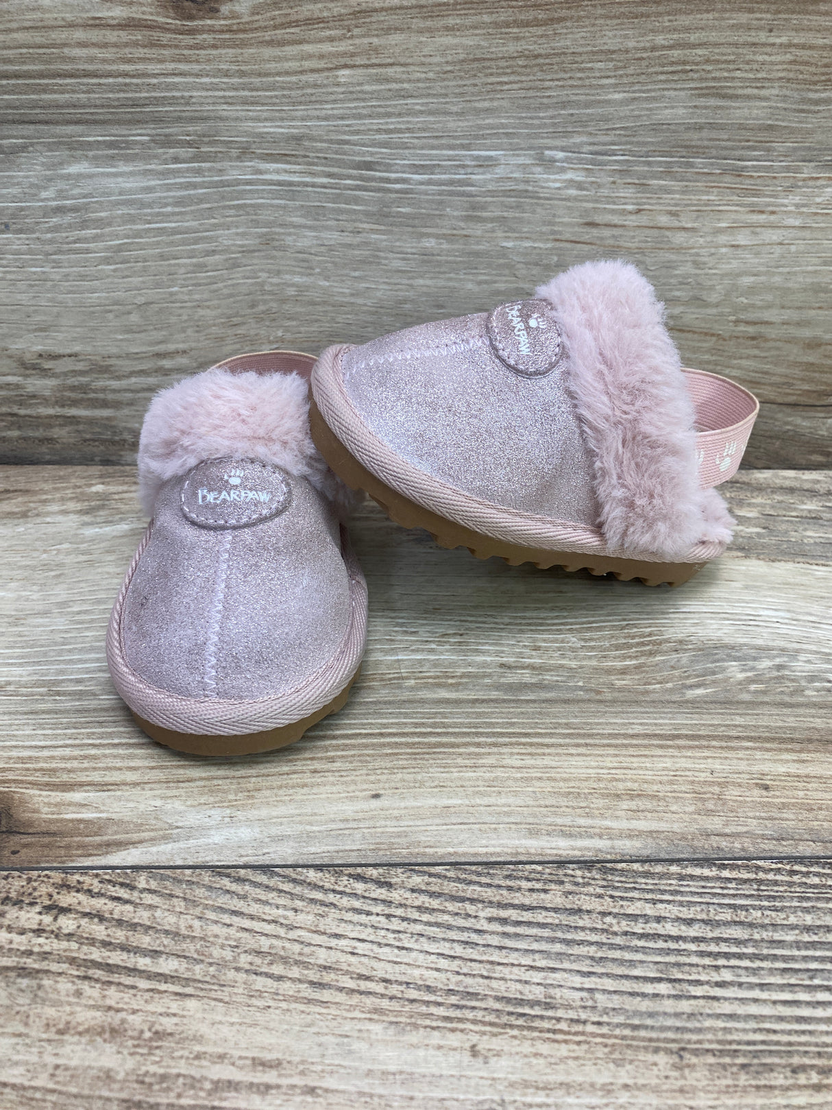 BEARPAW Rebecca Suede Slippers with Sheepskin in Light Pink