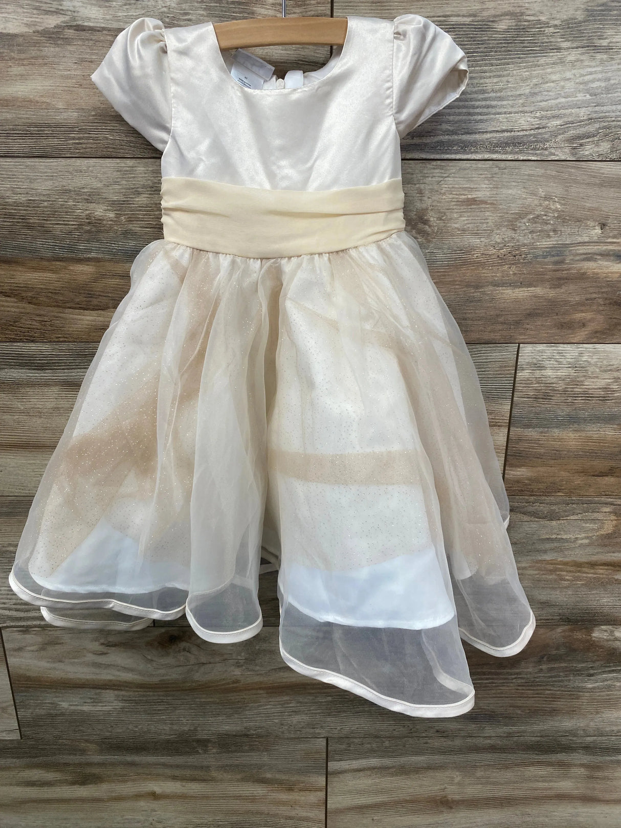 NEW Blueberi Boulevard Satin & Glitter Fit and Flare Dress Champagne sz 3T