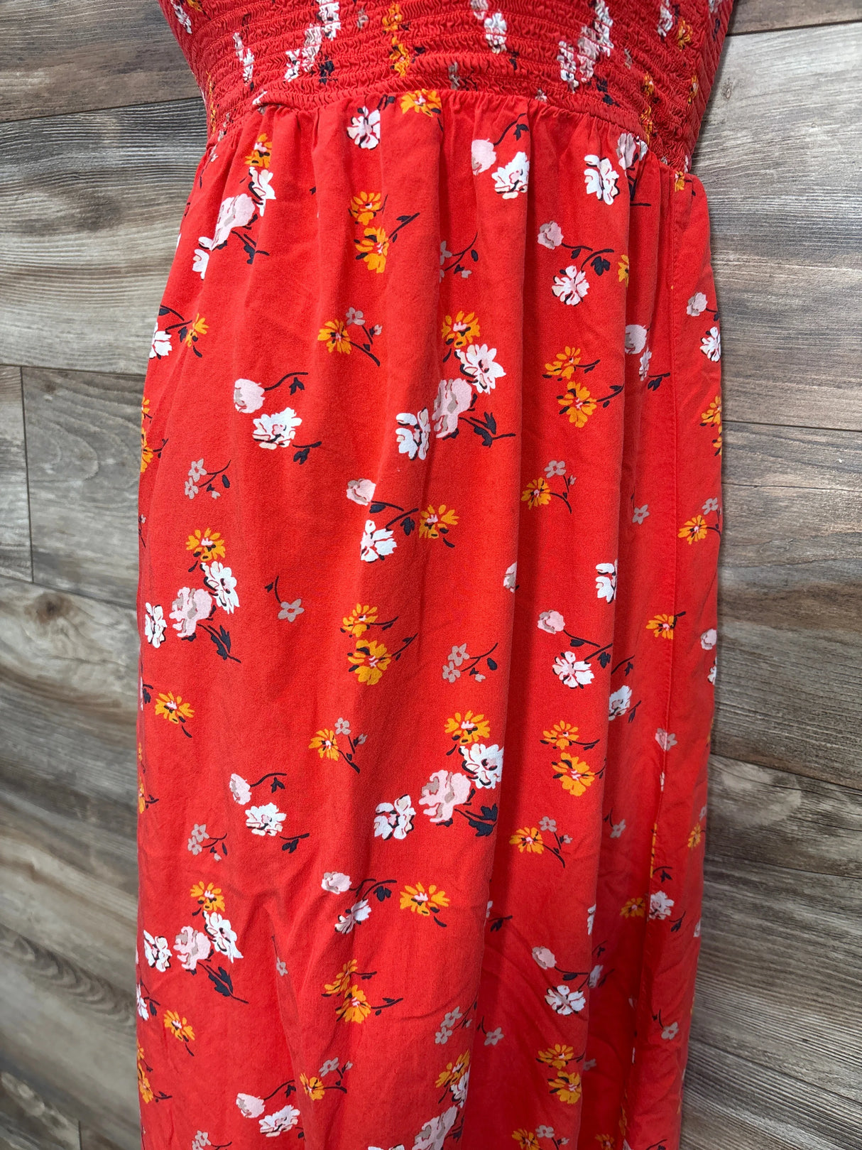 Isabel Maternity Floral Smocked Dress Blood Orange sz Medium