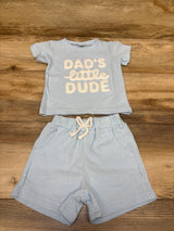 NWOT Sejardin 2pc Thermal Knit Dad's Little Dude Shirt & Shorts Blue sz 12m