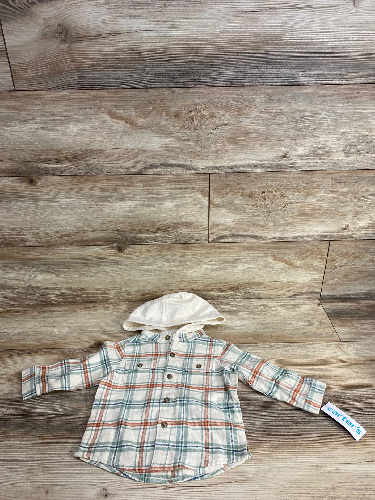 NEW Carter's Plaid Button Up Shacket Beige sz 18m