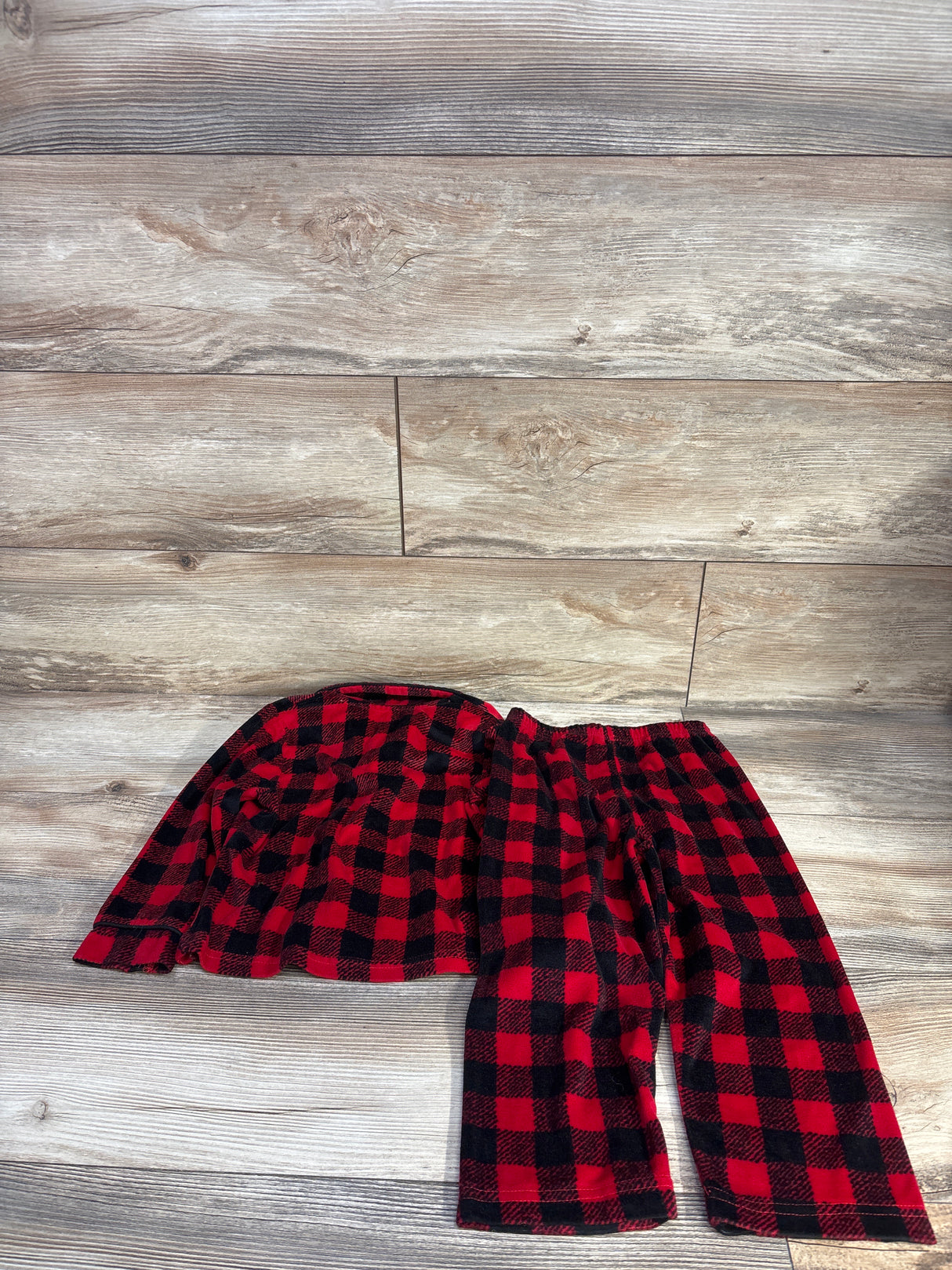 Let's Get Cozy 2pc Plaid Coat Style Pajama Set Red sz 4T