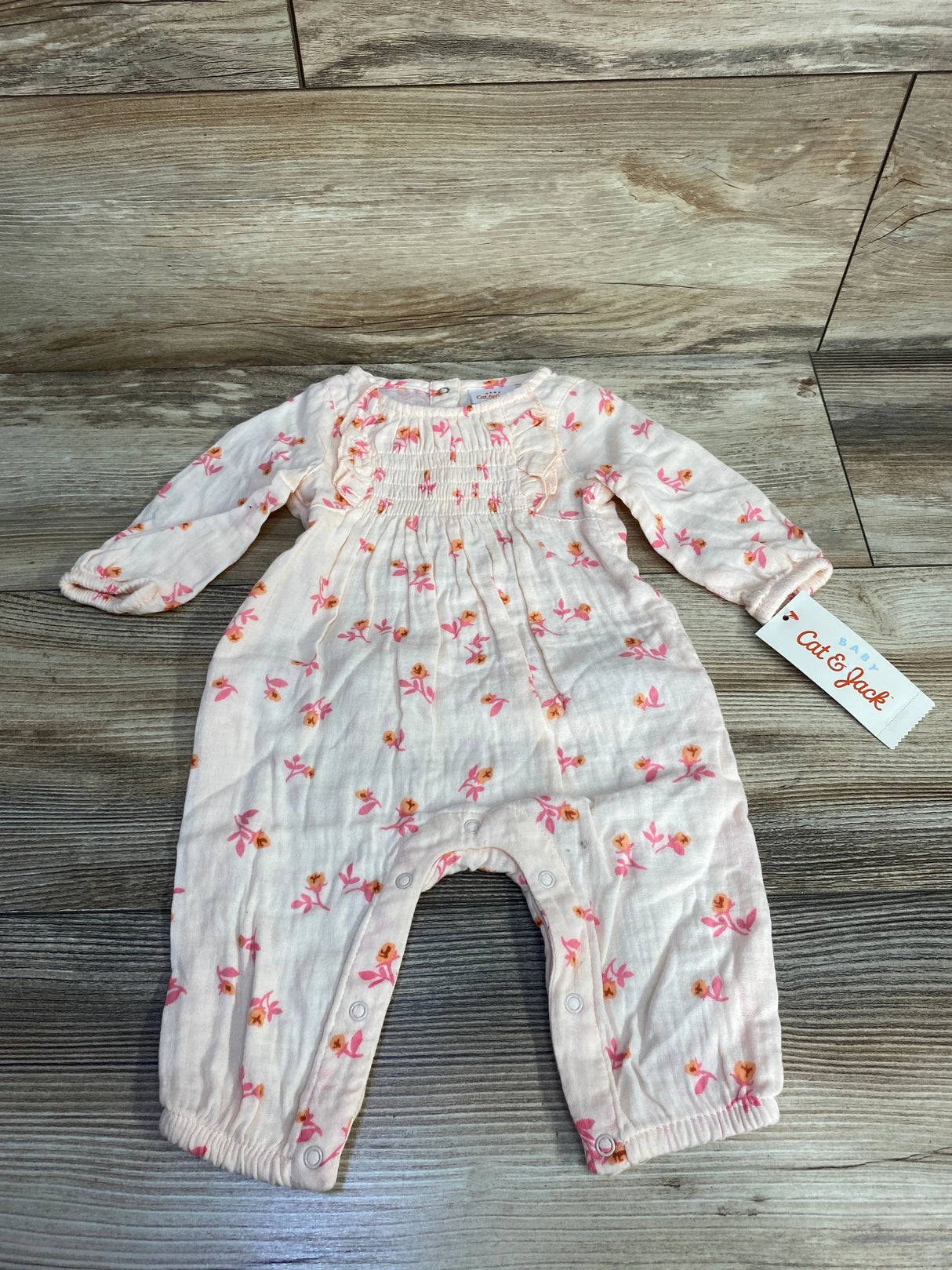 NEW Cat & Jack Floral Smocked Coverall Pink sz 0-3m
