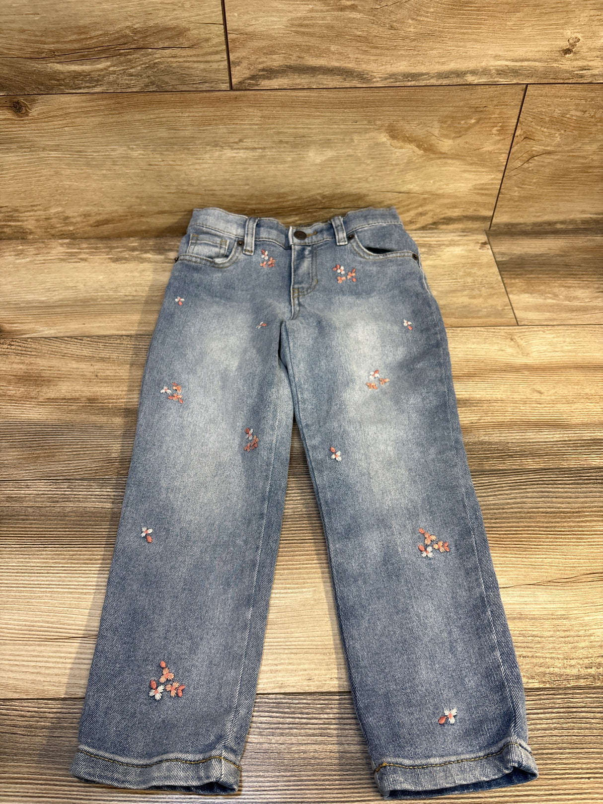 Cat & Jack Floral Embroidered Denim Pants Light Blue sz 5T