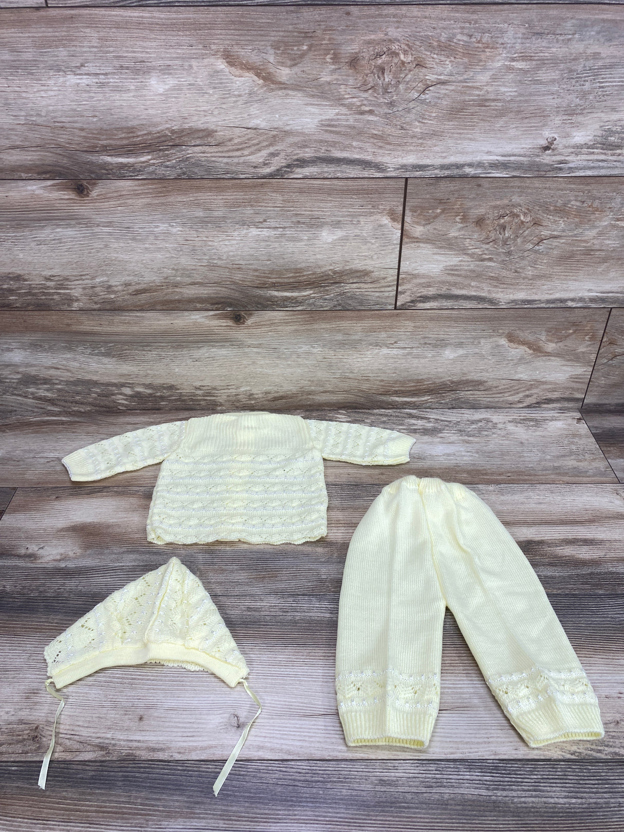 3pc Knit Sweater + Pants + Hat Set Yellow sz 3-6m