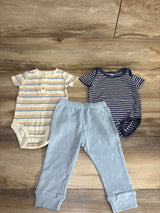 Pekkle 3pc Striped Henley Striped Bodysuit Set Cream sz 12m